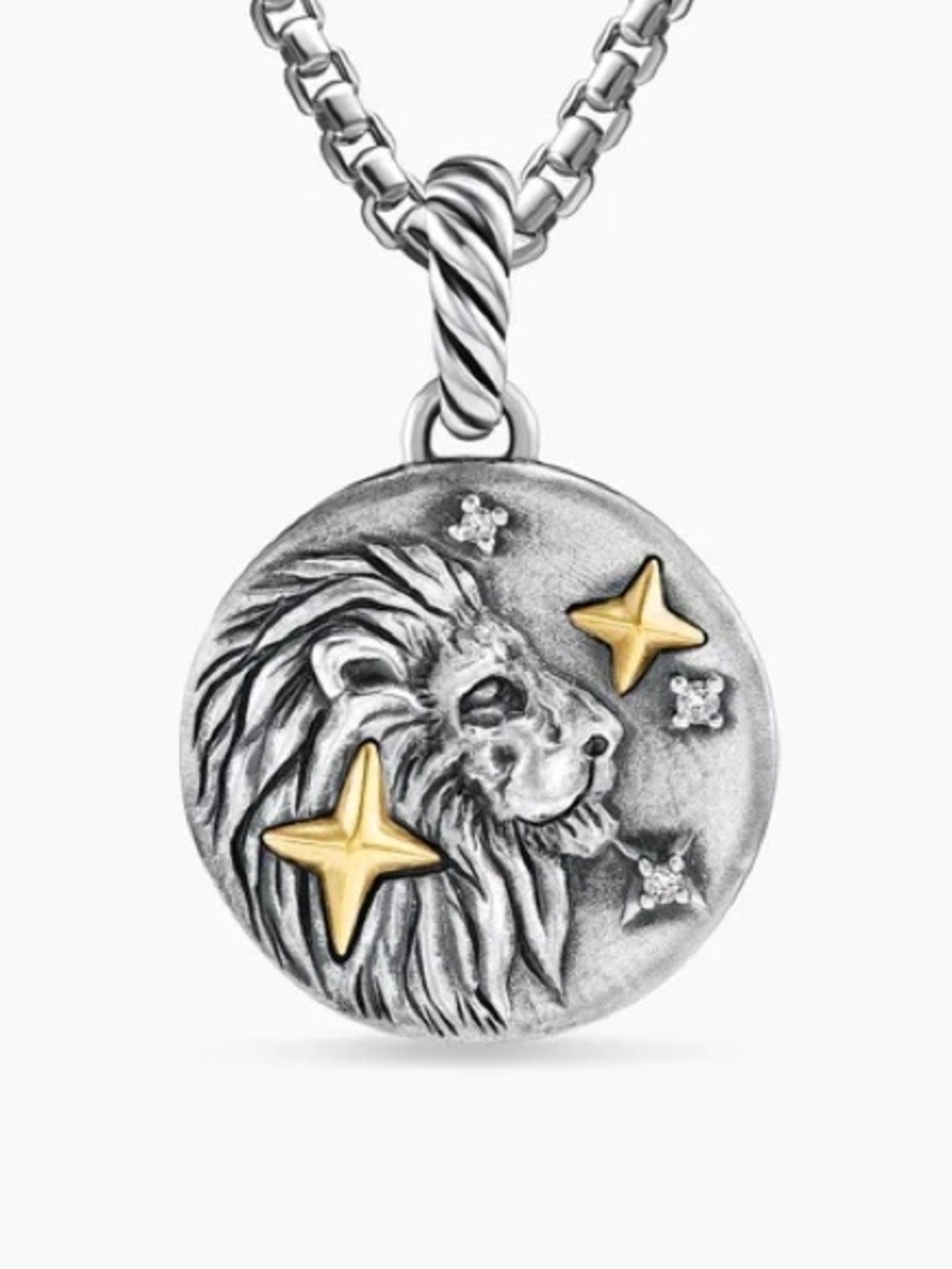 David Yurman Lion Leo Amulet Pendant Gold Diamonds Silver Feline Necklace Cat